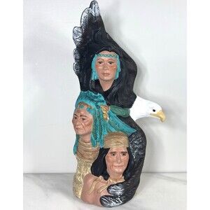 Ceramic Native American sculpture/figurine – three people &Eagle 11”